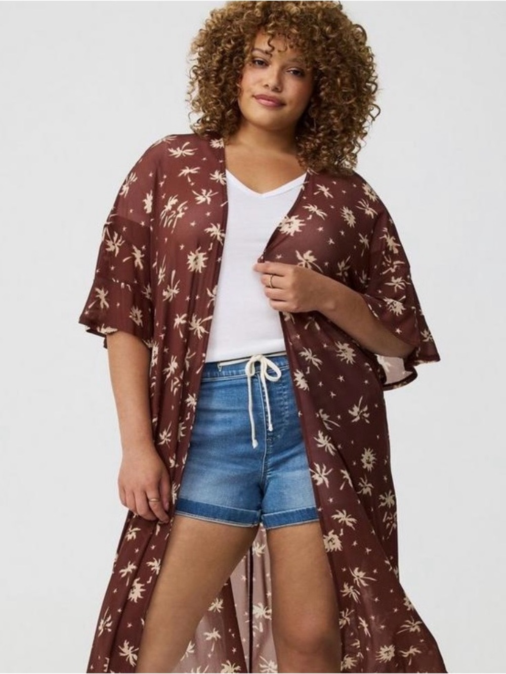 Torrid Mesh Ruffle Sleeve Floral Kimono - Size 1X - NWT!